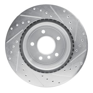 BMW 335i xDrive Brake Rotor (1) - Rear Left - R1 Concepts - Drilled & Slotted - Silver - `06-`15